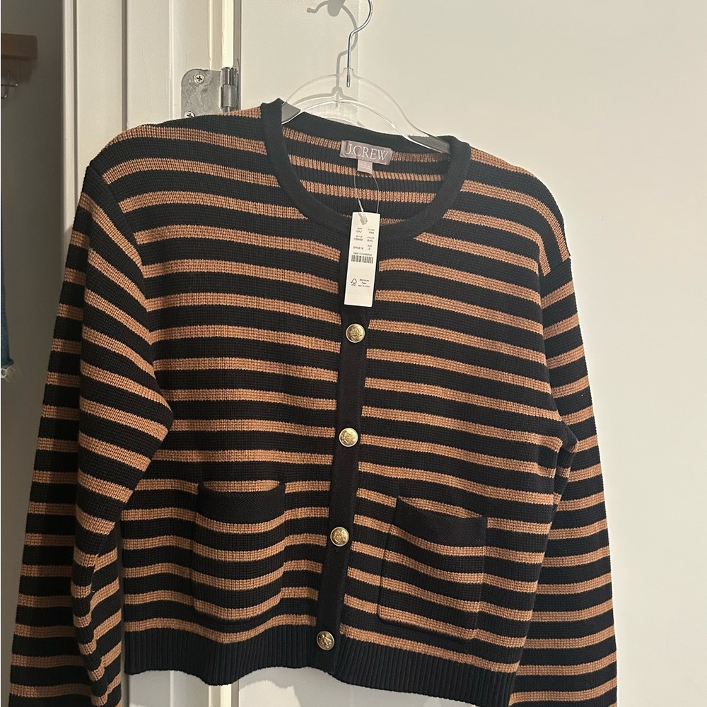 J. Crew Black and Tan Striped Women's Sweater